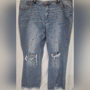 True Craft Women's Jeans High Rise Slim Crop Size 24WR Floral Embroidered